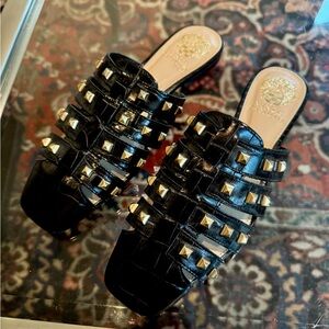 Vince Camuto Black Lendinna Mules with Gold Studs